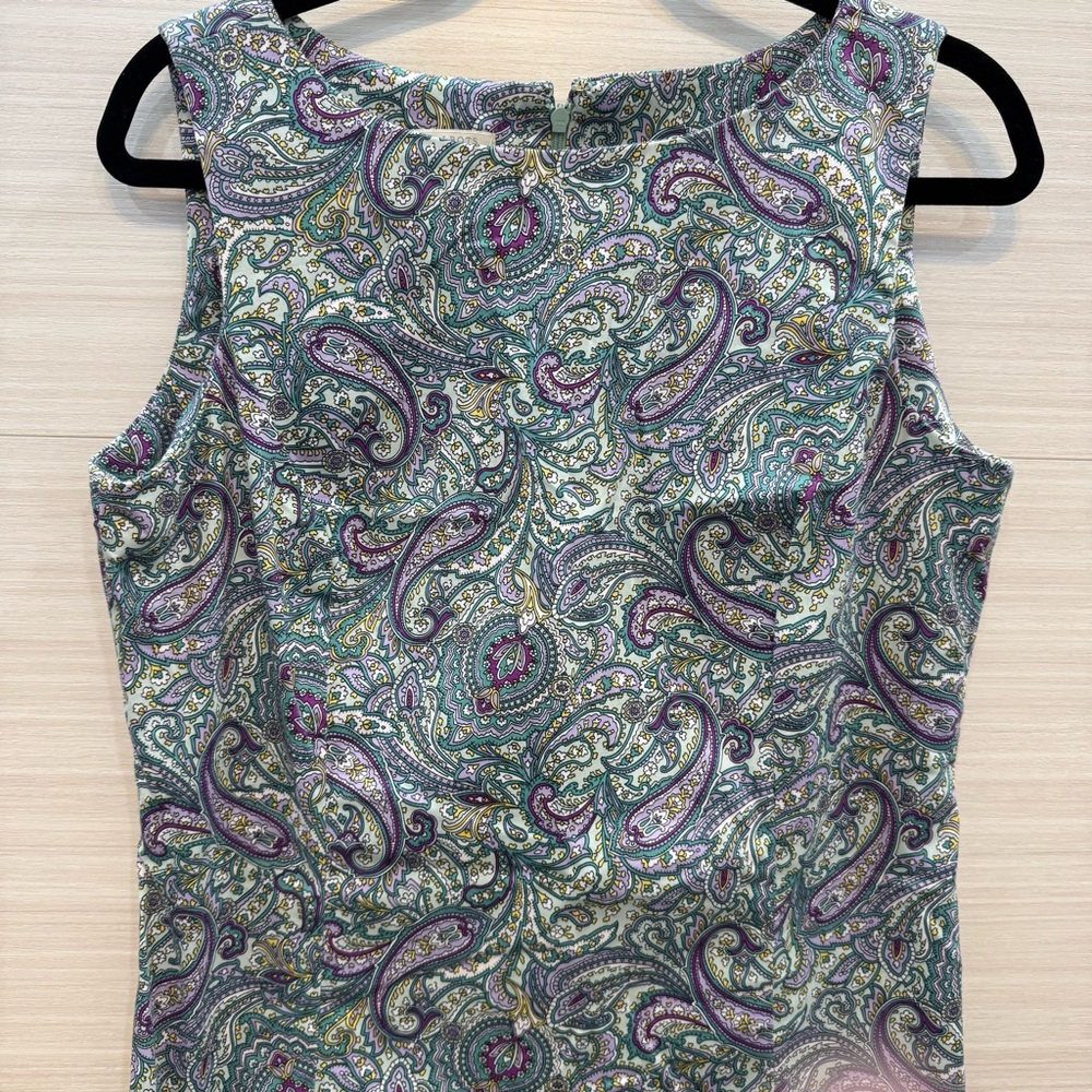 Talbots Fitted Retro Style Blue and Purple Paisley Dress size Medium